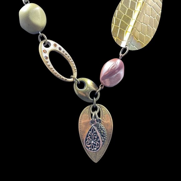 Chicos Statement Necklace Mixed Metals Art To Wear Bohemian Eclectic Vintage - Picture 2 of 8